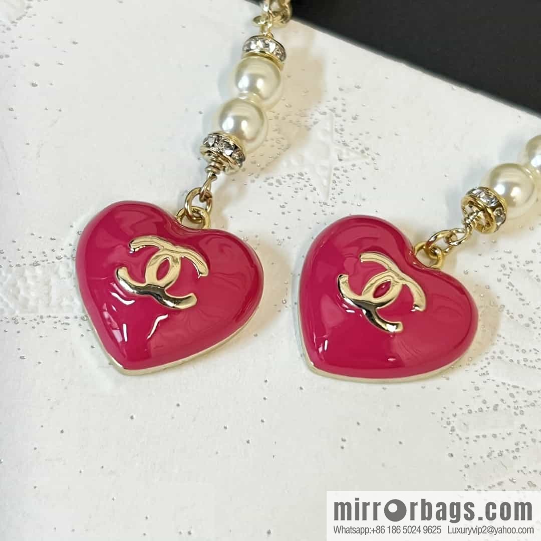New ☑️ Chanel double c peach heart love stud earrings