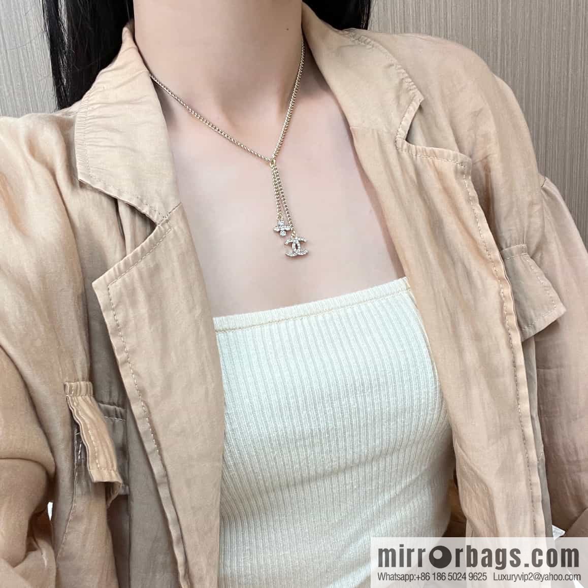 New ☑️ CHANEL Chanel double c rhombus full diamond tassel necklace