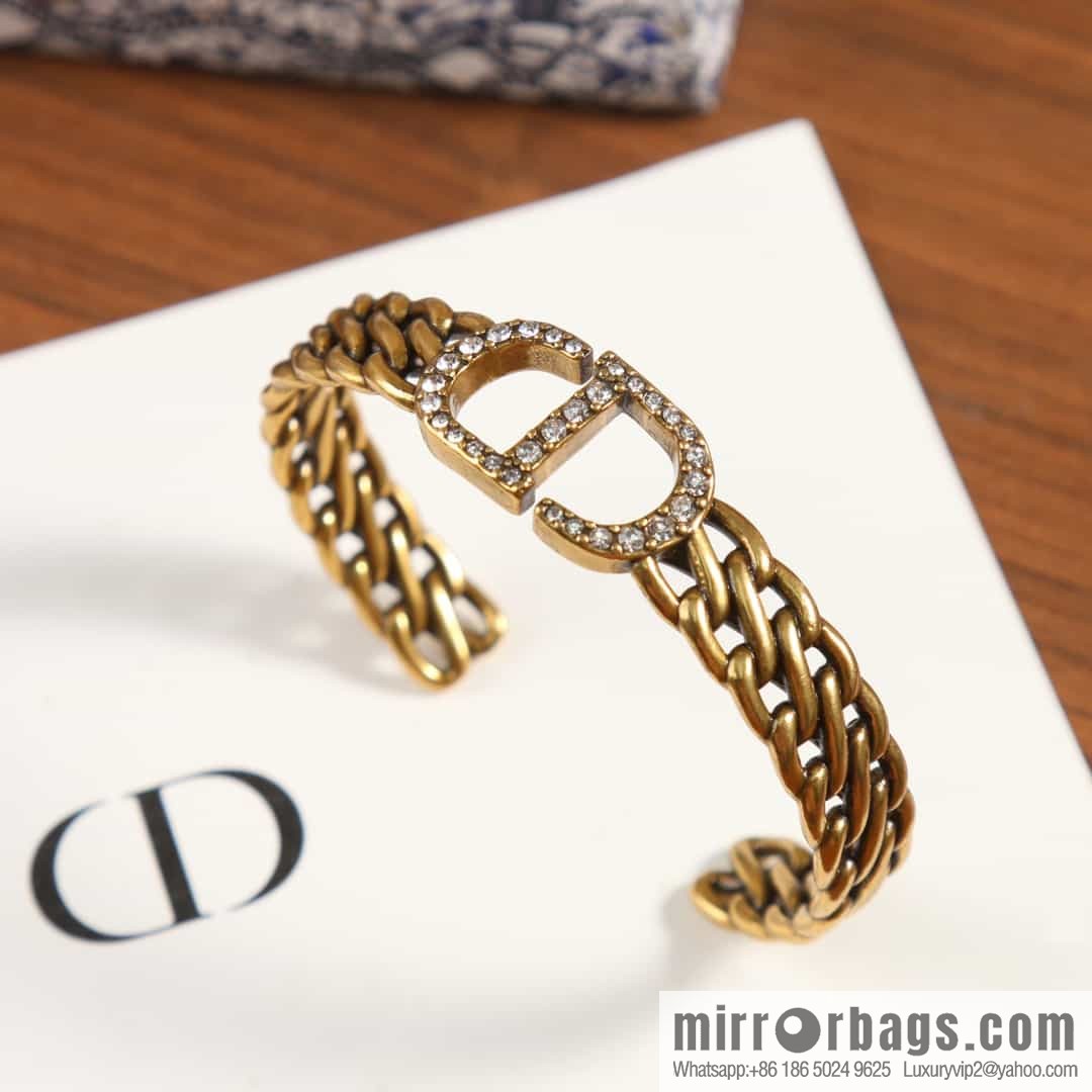 New ☑️ DIOR CD Full Diamond Hollow Opening Bracelet