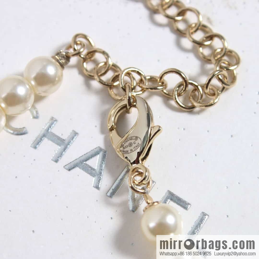 New ☑️ Chanel Full Diamond Double C Pentagram ⭐ Pearl Necklace Necklace