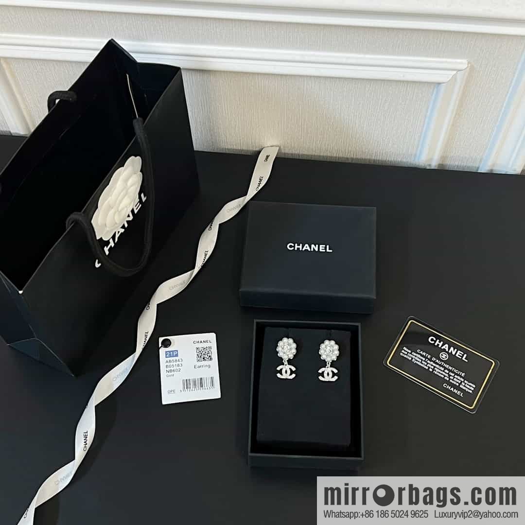 New ☑️ chanel c2 double c pearl stud earrings