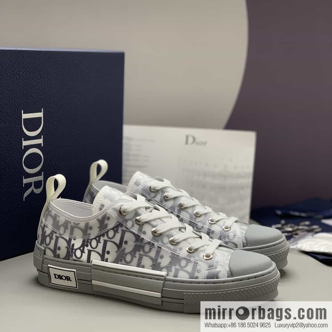 DIOR Dior Unisex low-top shoes with clear mesh fabric inserts and grey Oblique printed canvas