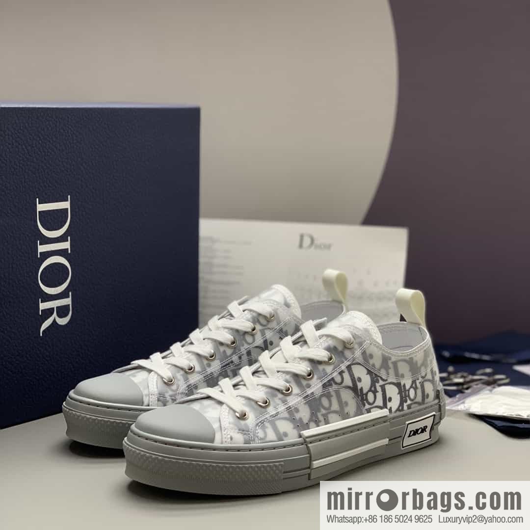 DIOR Dior Unisex low-top shoes with clear mesh fabric inserts and grey Oblique printed canvas