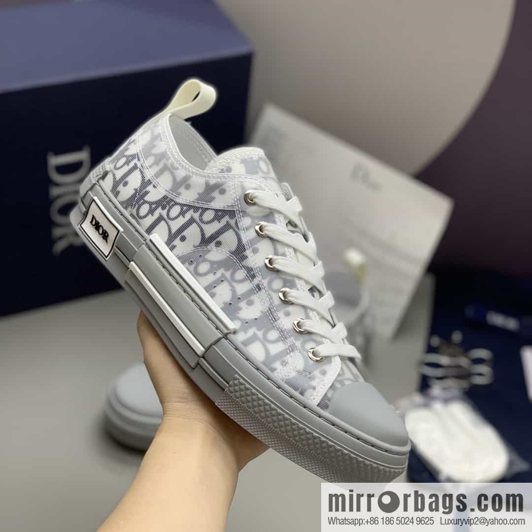 DIOR Dior Unisex low-top shoes with clear mesh fabric inserts and grey Oblique printed canvas