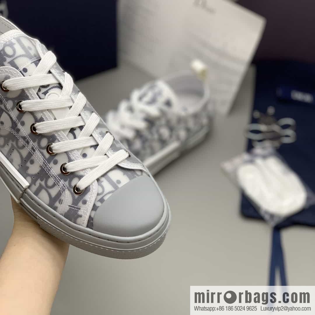 DIOR Dior Unisex low-top shoes with clear mesh fabric inserts and grey Oblique printed canvas