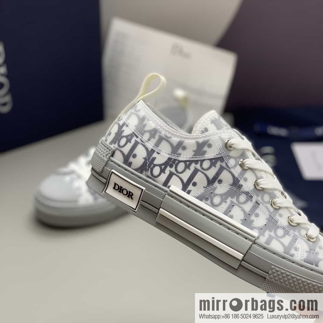 DIOR Dior Unisex low-top shoes with clear mesh fabric inserts and grey Oblique printed canvas
