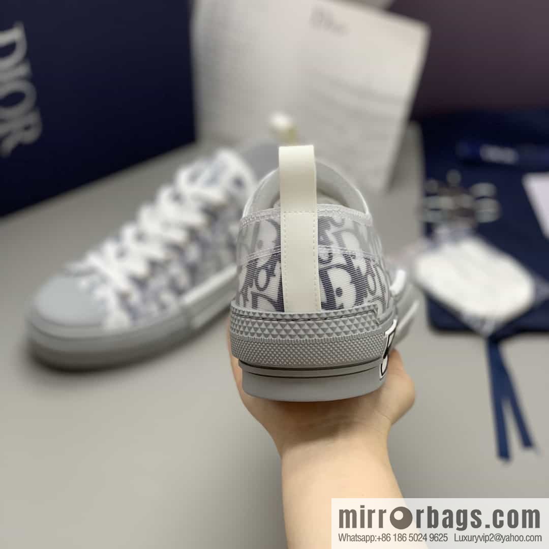 DIOR Dior Unisex low-top shoes with clear mesh fabric inserts and grey Oblique printed canvas