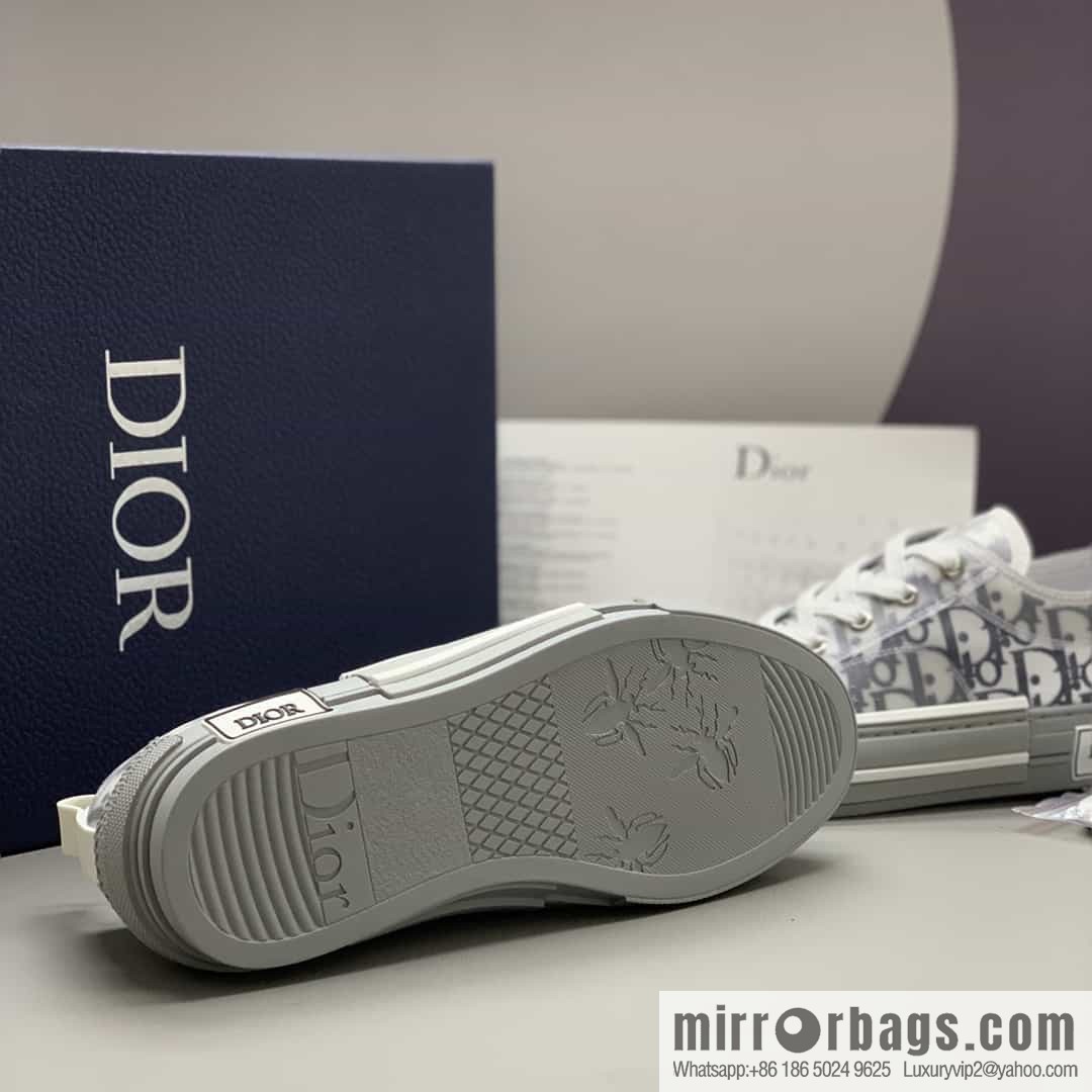 DIOR Dior Unisex low-top shoes with clear mesh fabric inserts and grey Oblique printed canvas