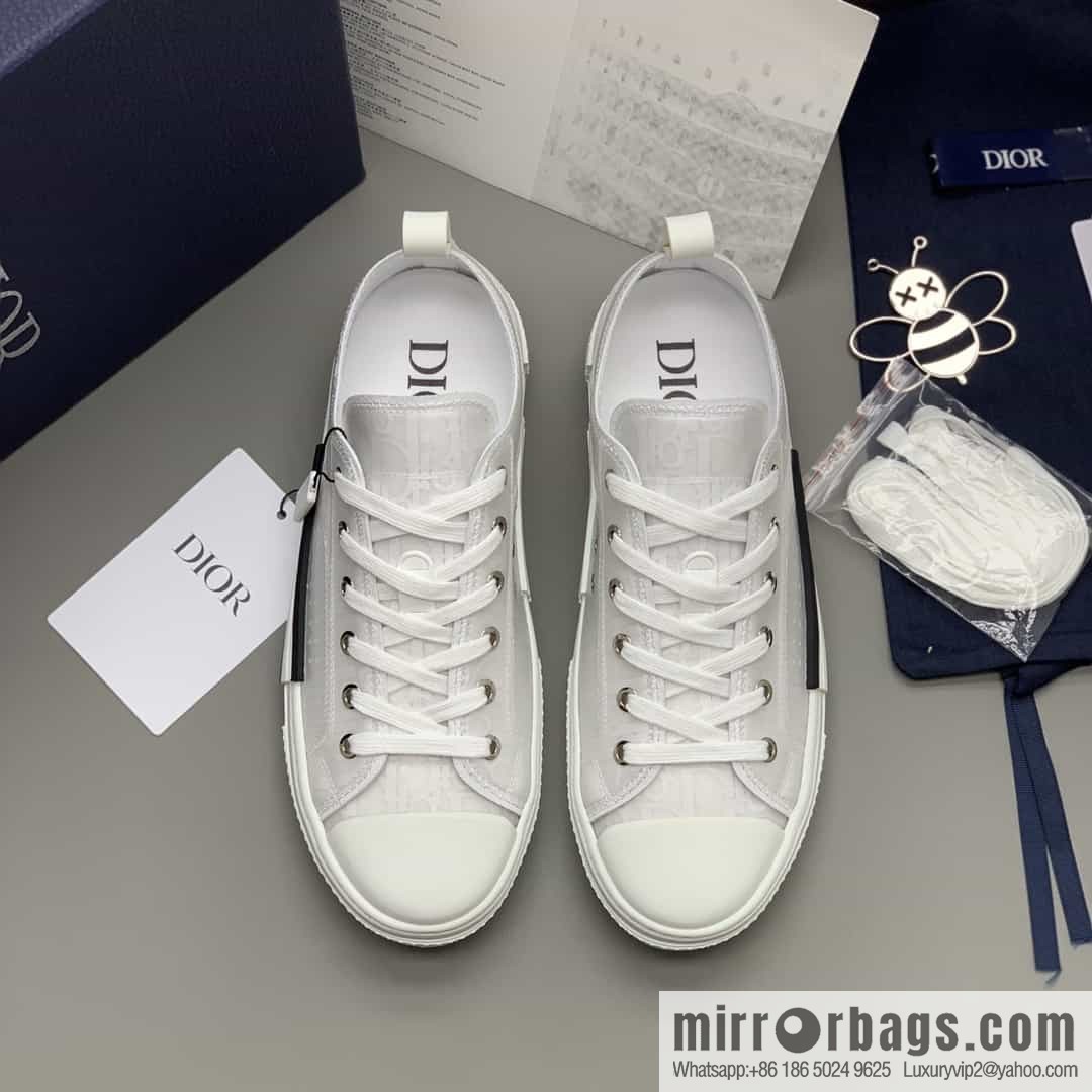 DIOR Dior Unisex low-top shoes with clear mesh fabric inserts and grey Oblique printed canvas