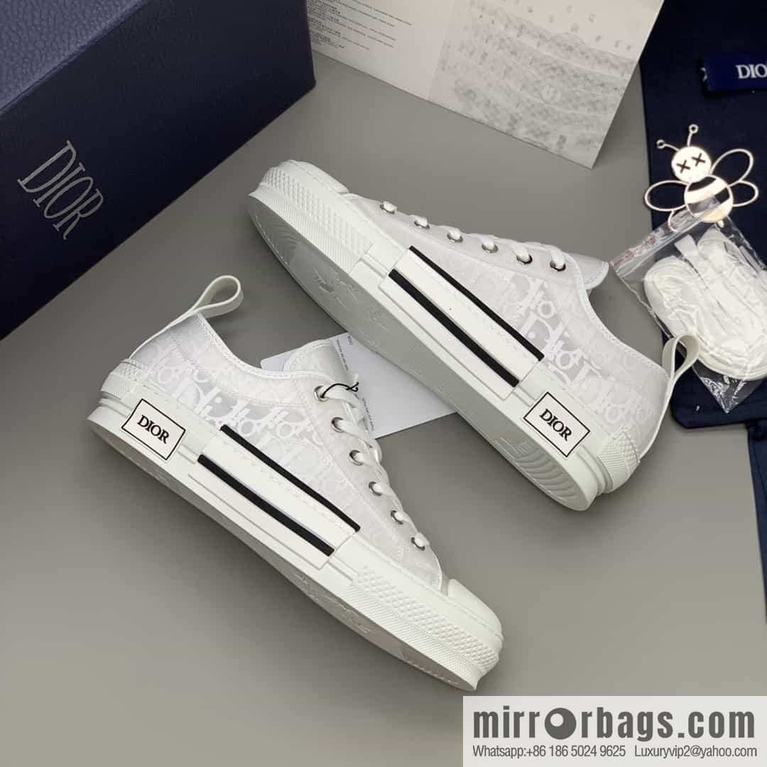 DIOR Dior Unisex low-top shoes with clear mesh fabric inserts and grey Oblique printed canvas