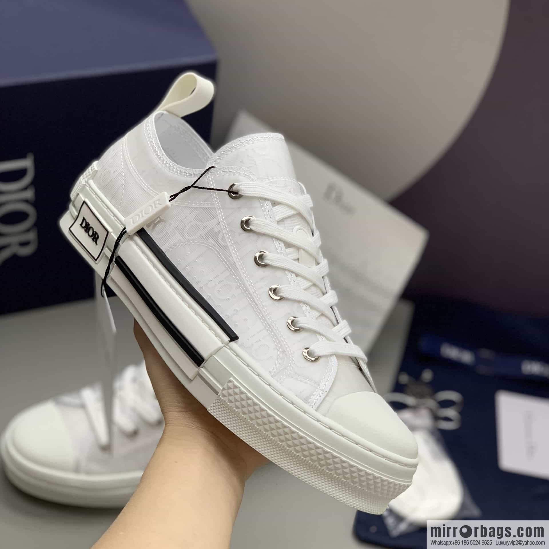 DIOR Dior Unisex low-top shoes with clear mesh fabric inserts and grey Oblique printed canvas