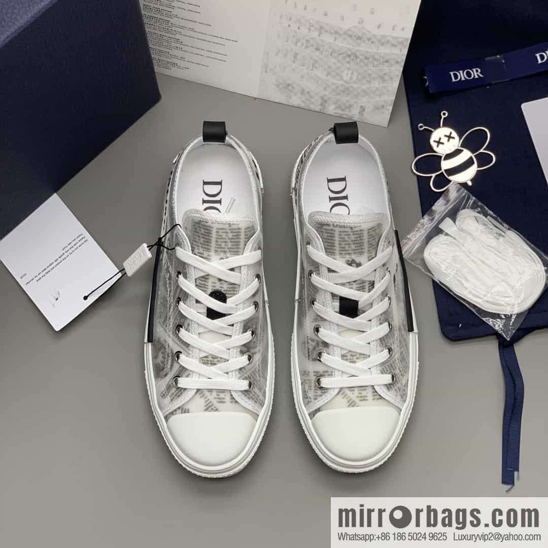 DIOR Dior Unisex low-top shoes with clear mesh fabric inserts and grey Oblique printed canvas