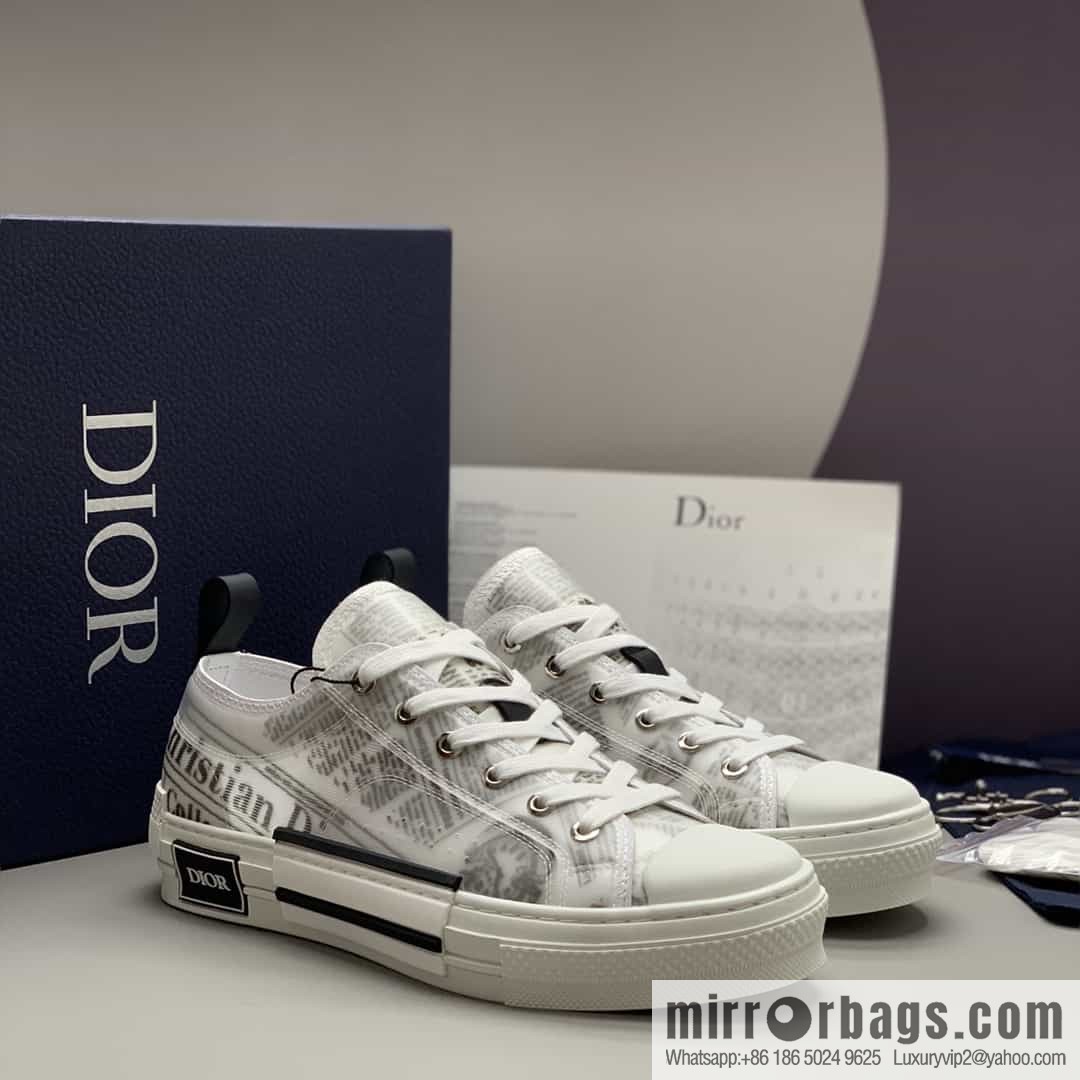 DIOR Dior Unisex low-top shoes with clear mesh fabric inserts and grey Oblique printed canvas