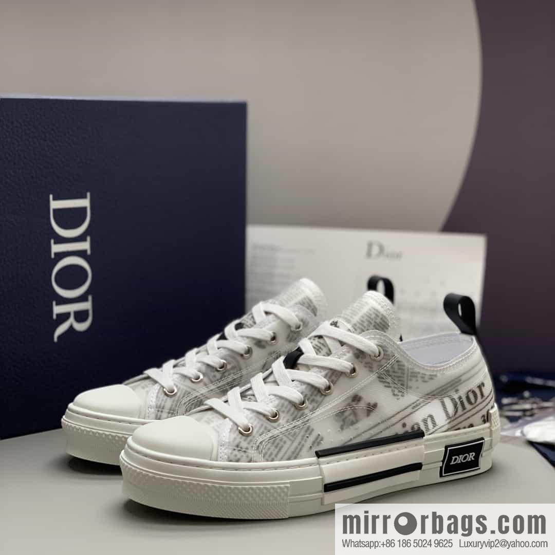 DIOR Dior Unisex low-top shoes with clear mesh fabric inserts and grey Oblique printed canvas