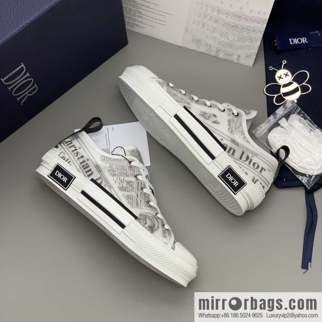 DIOR Dior Unisex low-top shoes with clear mesh fabric inserts and grey Oblique printed canvas