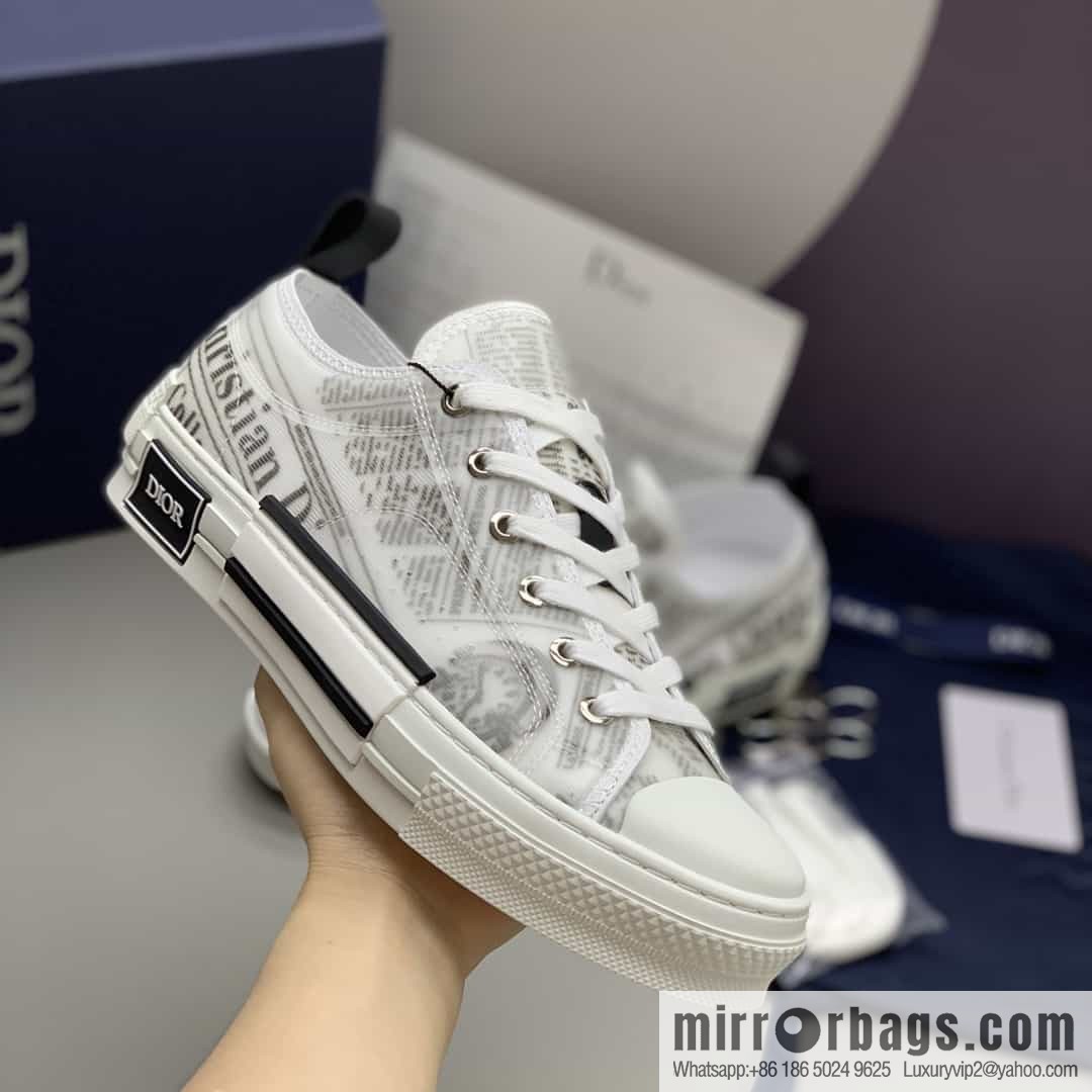 DIOR Dior Unisex low-top shoes with clear mesh fabric inserts and grey Oblique printed canvas