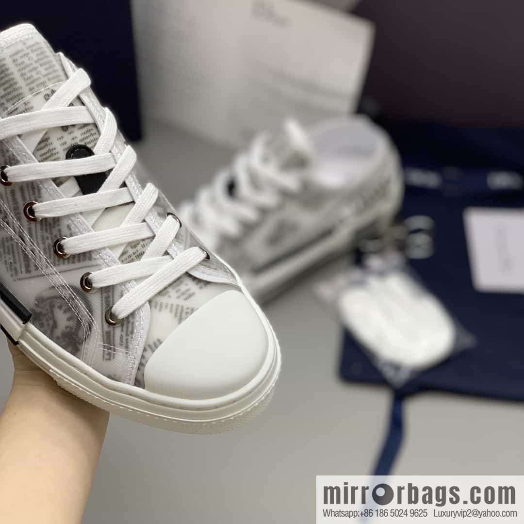 DIOR Dior Unisex low-top shoes with clear mesh fabric inserts and grey Oblique printed canvas