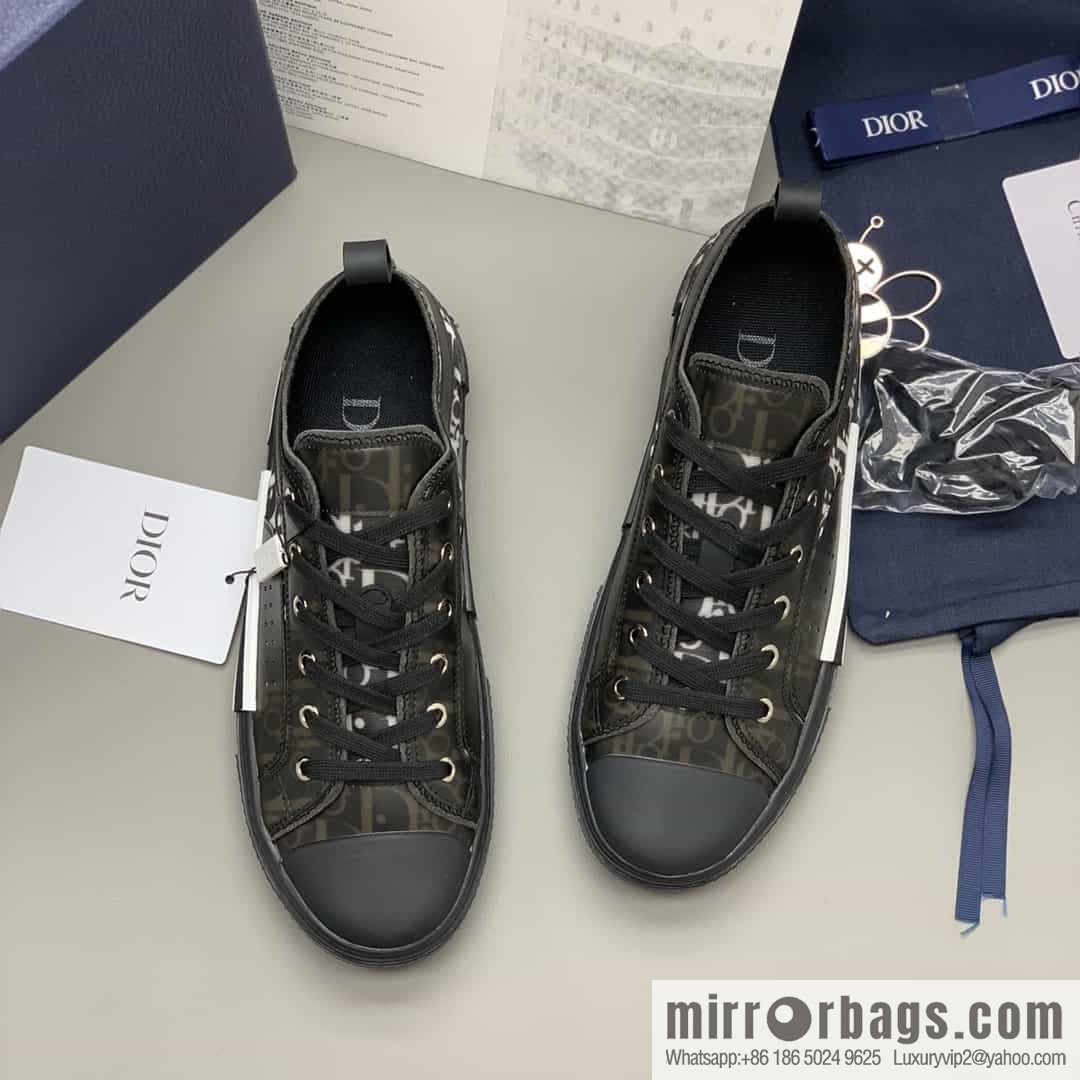 DIOR Dior Unisex low-top shoes with clear mesh fabric inserts and grey Oblique printed canvas