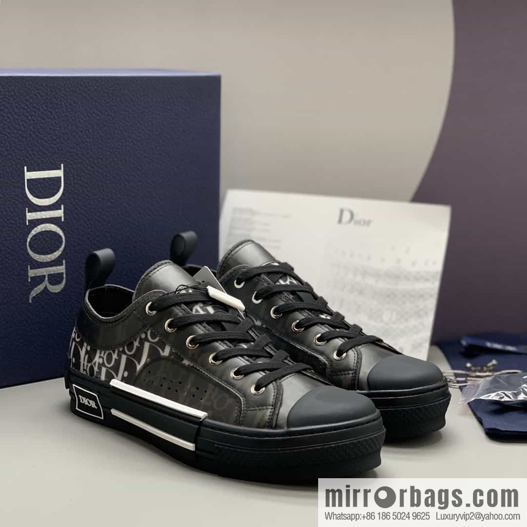 DIOR Dior Unisex low-top shoes with clear mesh fabric inserts and grey Oblique printed canvas