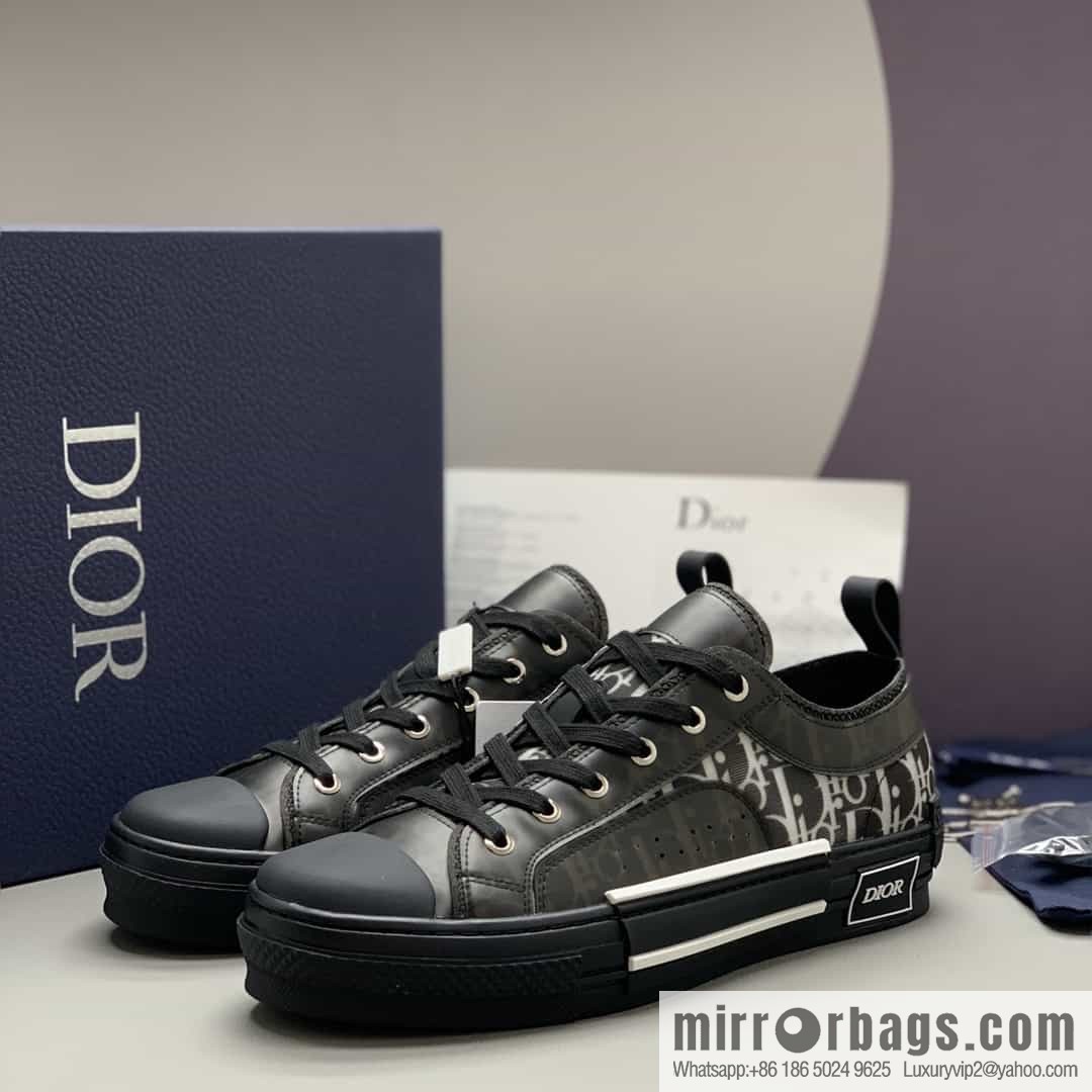 DIOR Dior Unisex low-top shoes with clear mesh fabric inserts and grey Oblique printed canvas