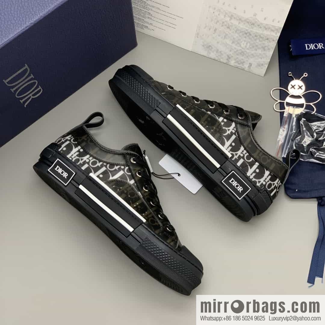 DIOR Dior Unisex low-top shoes with clear mesh fabric inserts and grey Oblique printed canvas