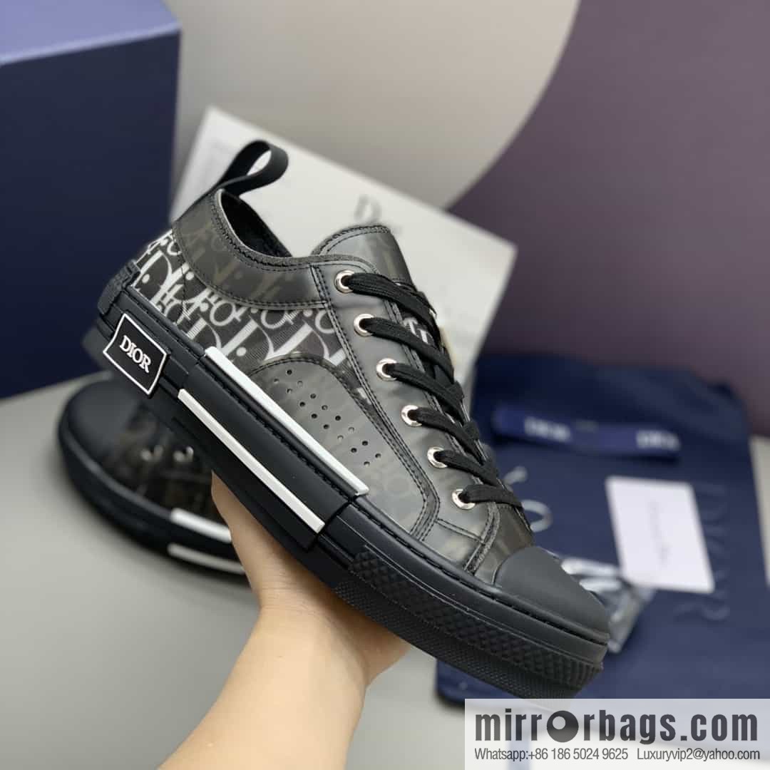 DIOR Dior Unisex low-top shoes with clear mesh fabric inserts and grey Oblique printed canvas