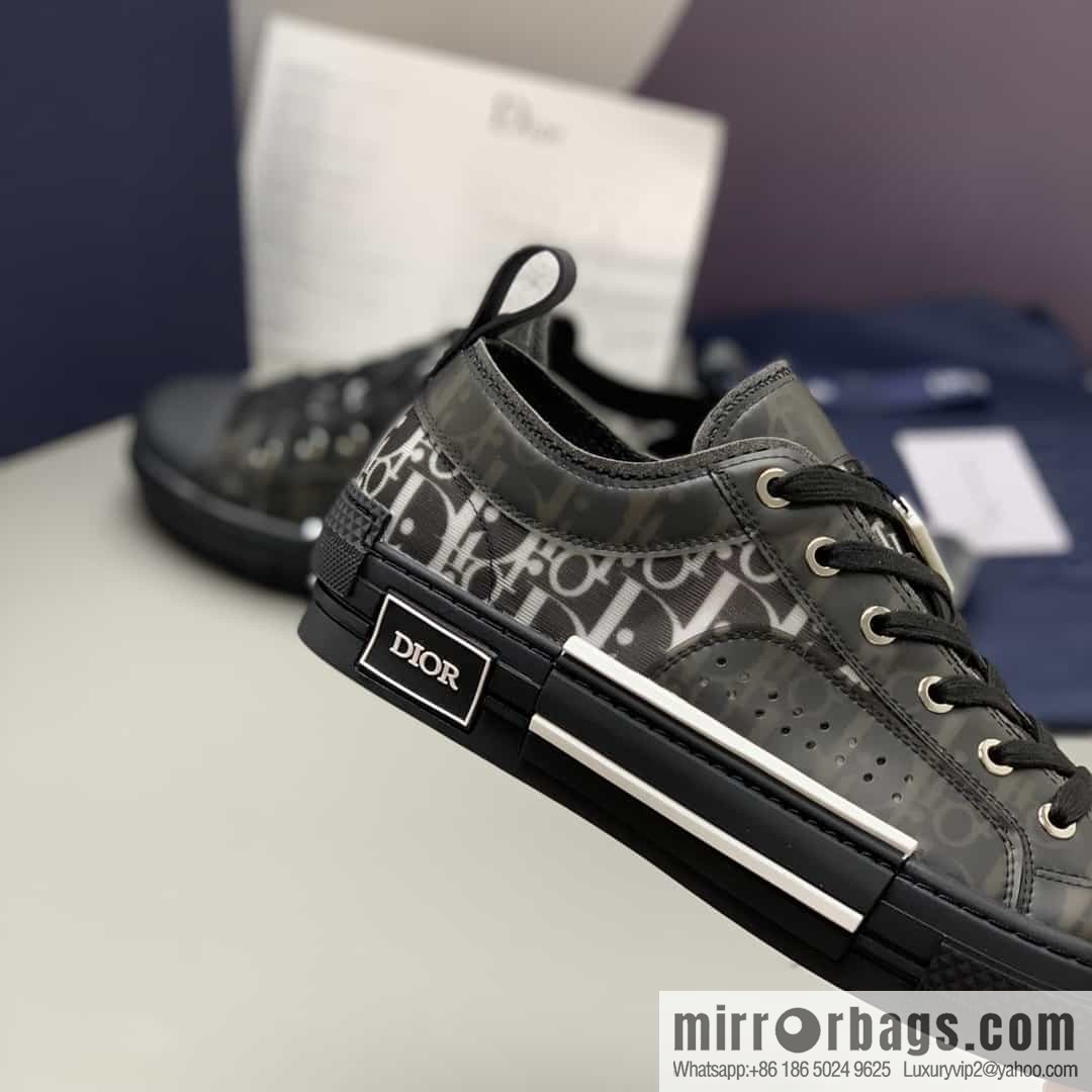 DIOR Dior Unisex low-top shoes with clear mesh fabric inserts and grey Oblique printed canvas