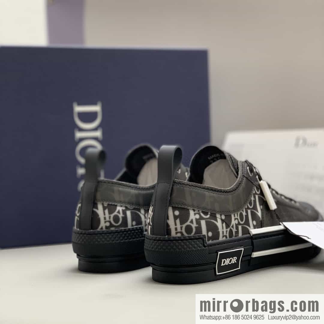 DIOR Dior Unisex low-top shoes with clear mesh fabric inserts and grey Oblique printed canvas