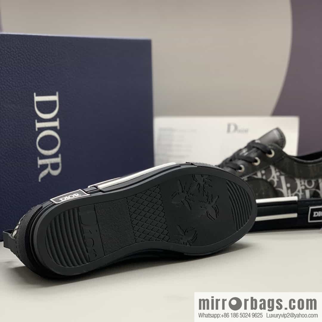 DIOR Dior Unisex low-top shoes with clear mesh fabric inserts and grey Oblique printed canvas