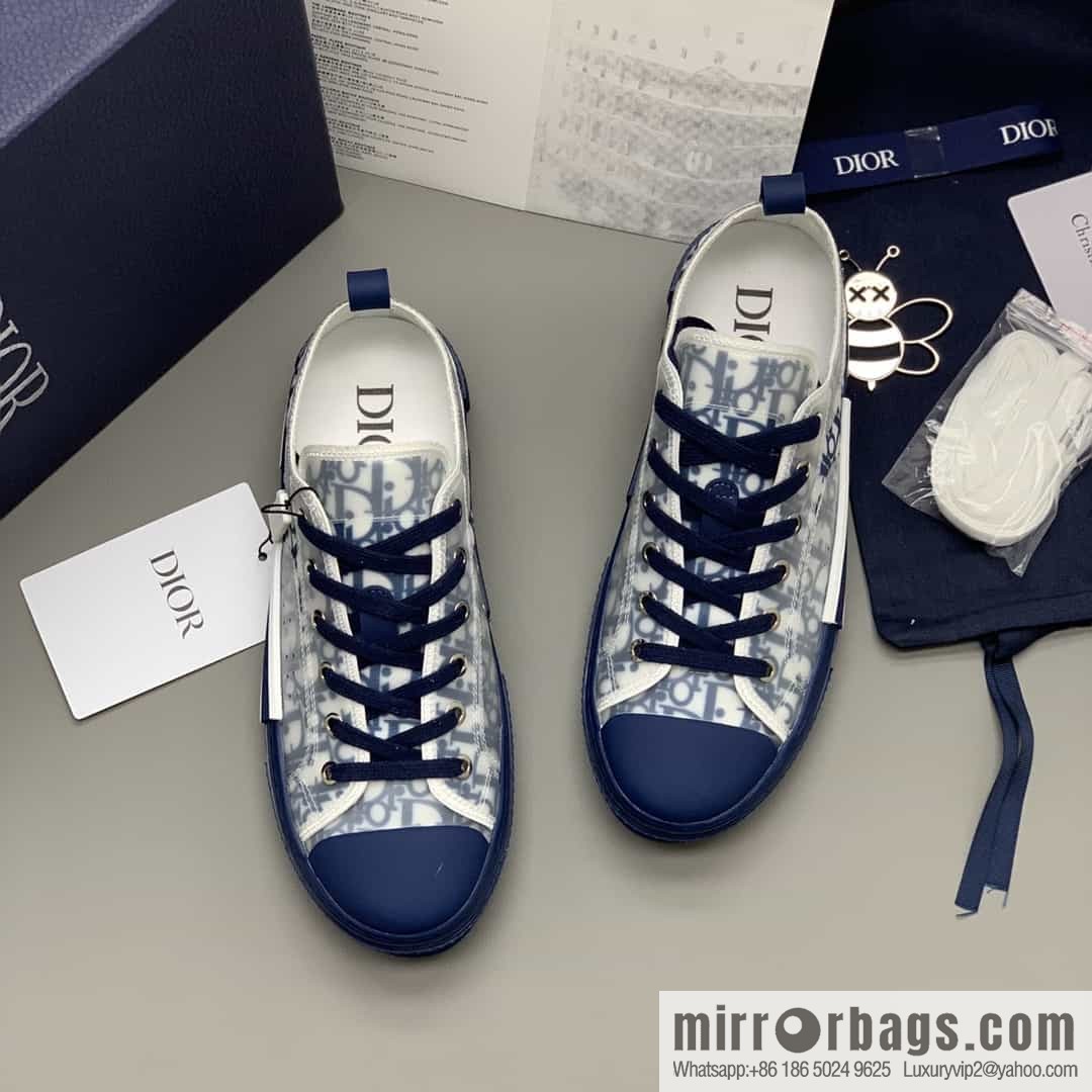 DIOR Dior Unisex low-top shoes with clear mesh fabric inserts and grey Oblique printed canvas