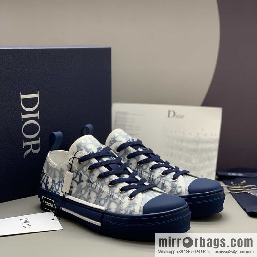 DIOR Dior Unisex low-top shoes with clear mesh fabric inserts and grey Oblique printed canvas