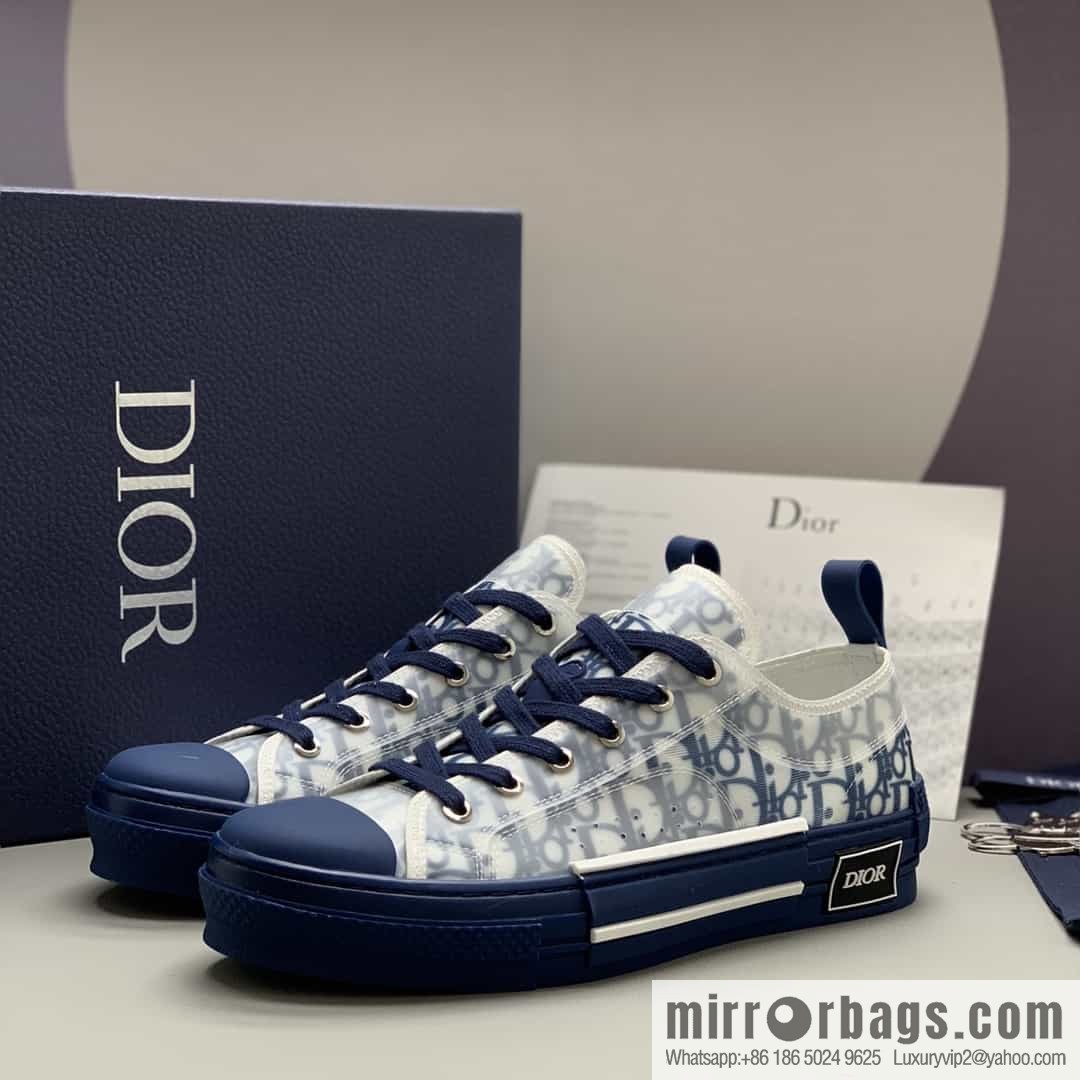 DIOR Dior Unisex low-top shoes with clear mesh fabric inserts and grey Oblique printed canvas