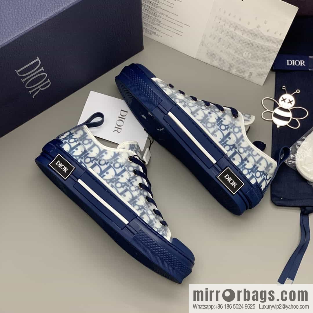 DIOR Dior Unisex low-top shoes with clear mesh fabric inserts and grey Oblique printed canvas