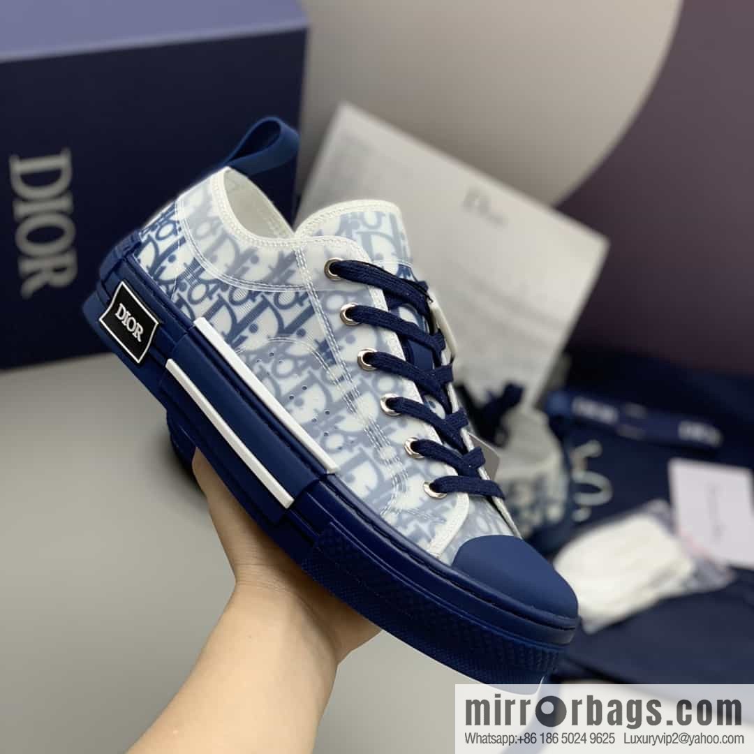DIOR Dior Unisex low-top shoes with clear mesh fabric inserts and grey Oblique printed canvas