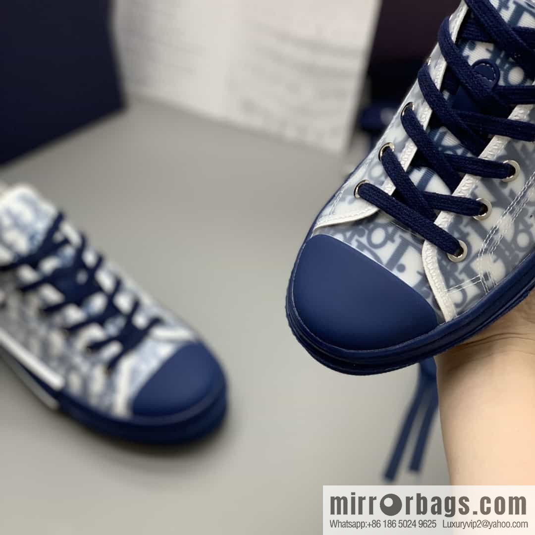 DIOR Dior Unisex low-top shoes with clear mesh fabric inserts and grey Oblique printed canvas