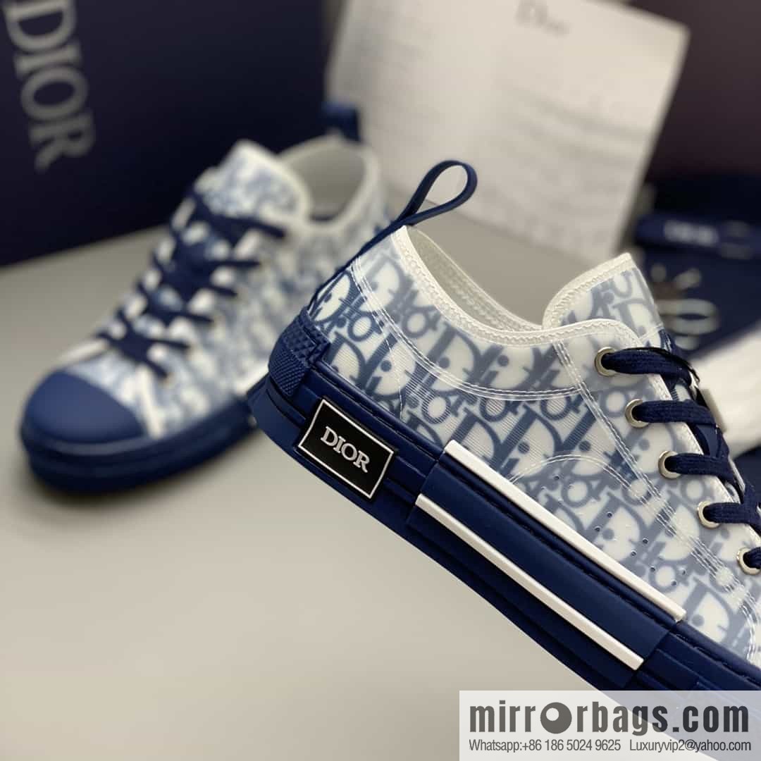 DIOR Dior Unisex low-top shoes with clear mesh fabric inserts and grey Oblique printed canvas