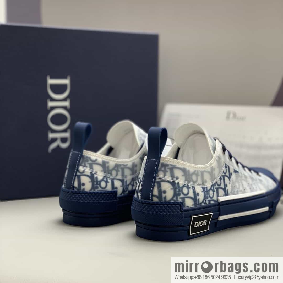 DIOR Dior Unisex low-top shoes with clear mesh fabric inserts and grey Oblique printed canvas