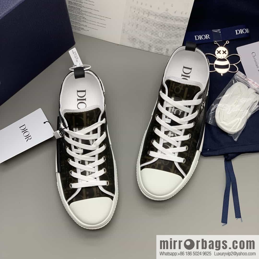 DIOR Dior Unisex low-top shoes with clear mesh fabric inserts and grey Oblique printed canvas