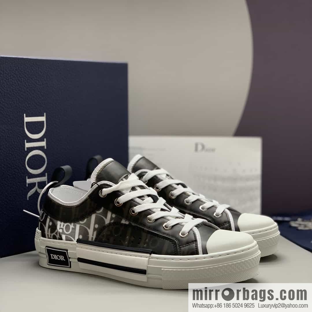 DIOR Dior Unisex low-top shoes with clear mesh fabric inserts and grey Oblique printed canvas