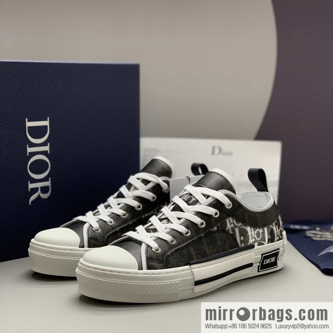 DIOR Dior Unisex low-top shoes with clear mesh fabric inserts and grey Oblique printed canvas