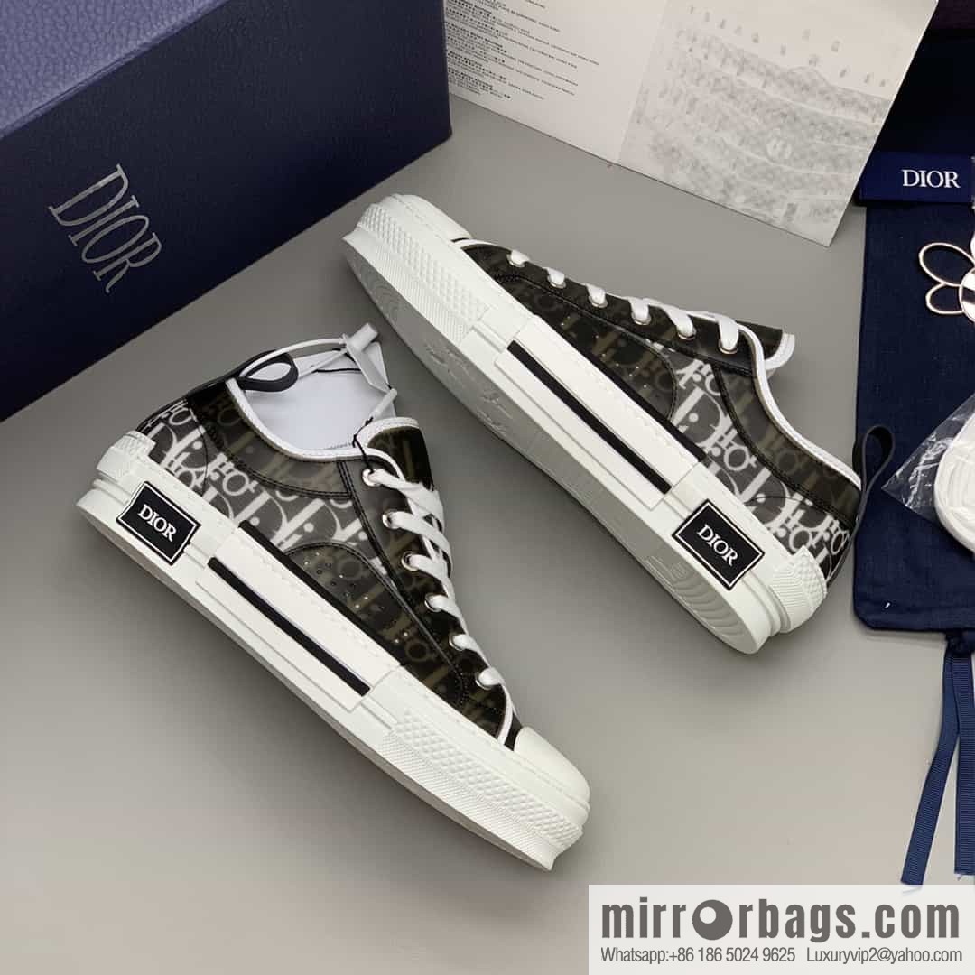 DIOR Dior Unisex low-top shoes with clear mesh fabric inserts and grey Oblique printed canvas