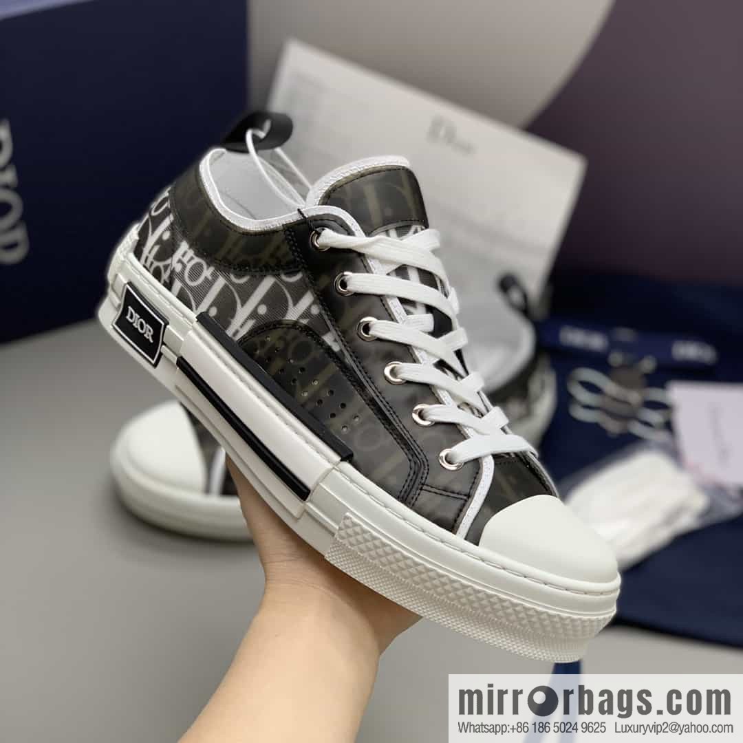 DIOR Dior Unisex low-top shoes with clear mesh fabric inserts and grey Oblique printed canvas