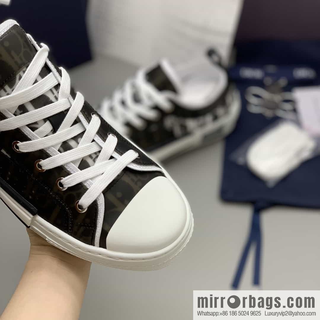 DIOR Dior Unisex low-top shoes with clear mesh fabric inserts and grey Oblique printed canvas