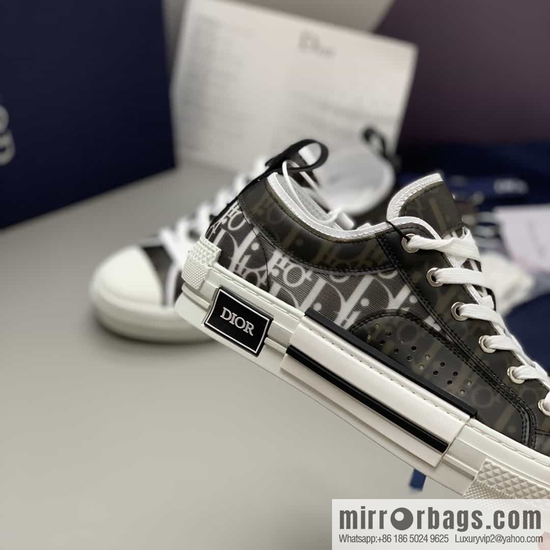 DIOR Dior Unisex low-top shoes with clear mesh fabric inserts and grey Oblique printed canvas