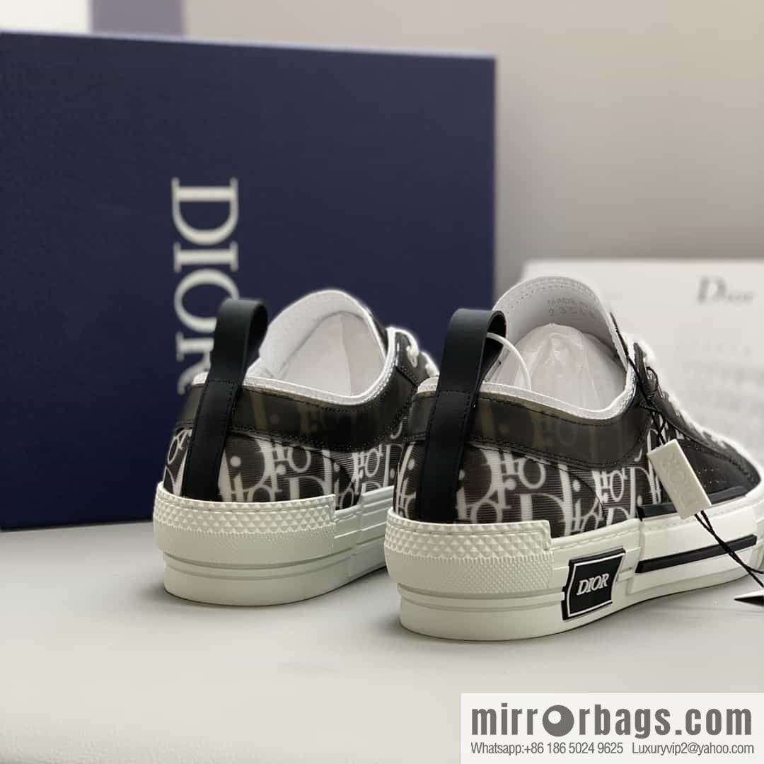 DIOR Dior Unisex low-top shoes with clear mesh fabric inserts and grey Oblique printed canvas