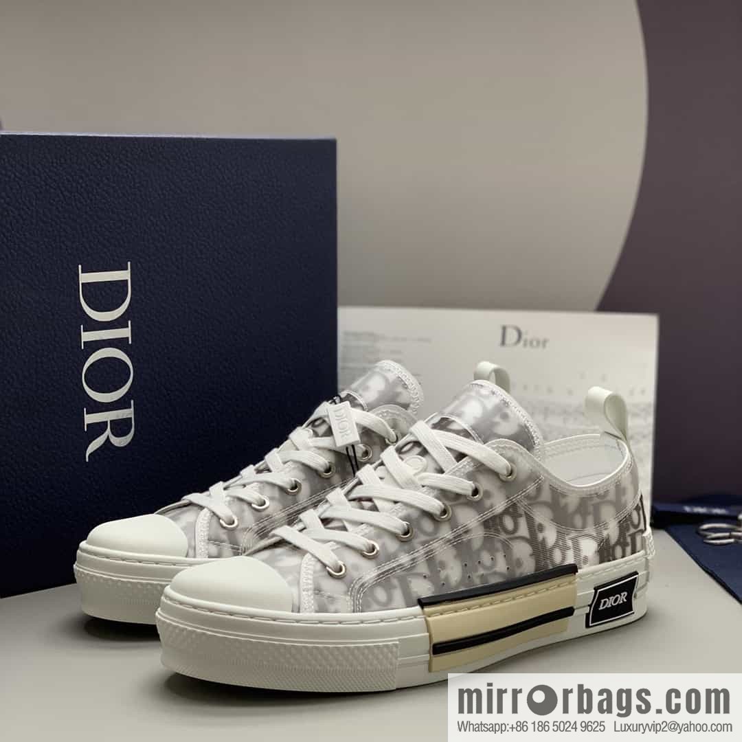 DIOR Dior Unisex low-top shoes with clear mesh fabric inserts and grey Oblique printed canvas