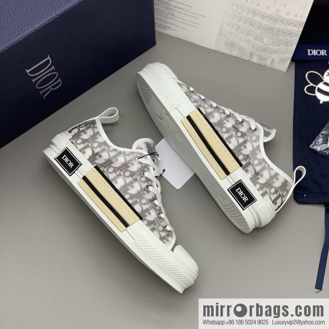 DIOR Dior Unisex low-top shoes with clear mesh fabric inserts and grey Oblique printed canvas
