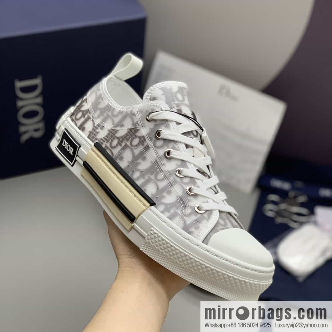 DIOR Dior Unisex low-top shoes with clear mesh fabric inserts and grey Oblique printed canvas