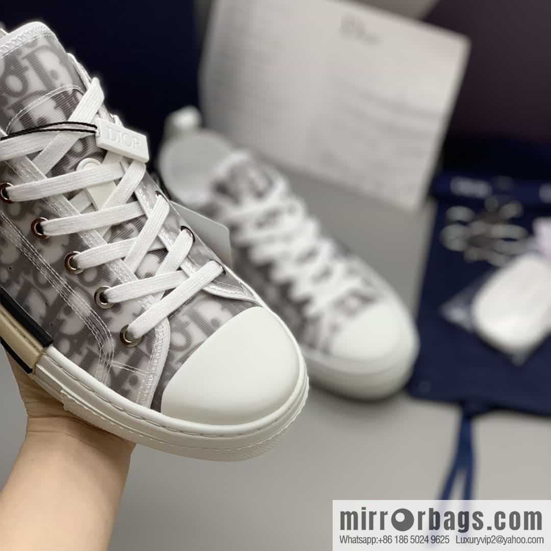 DIOR Dior Unisex low-top shoes with clear mesh fabric inserts and grey Oblique printed canvas