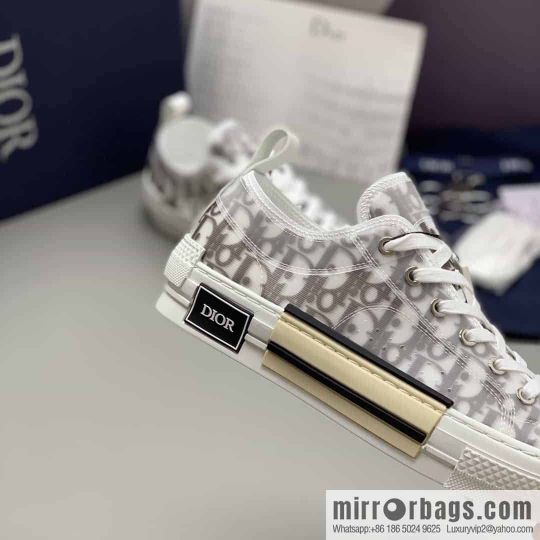DIOR Dior Unisex low-top shoes with clear mesh fabric inserts and grey Oblique printed canvas